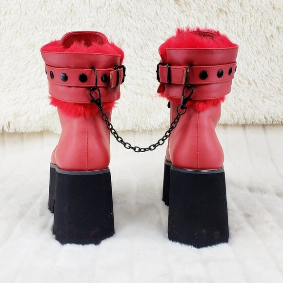 Goth Punk Platform Ankle Boots Furry Chain Cuff 57 - Picture 9 of 16